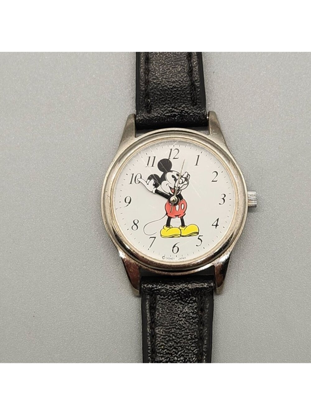 Disney Store Mickey Mouse Watch With Black Leather Band - Vintage Design Quartz